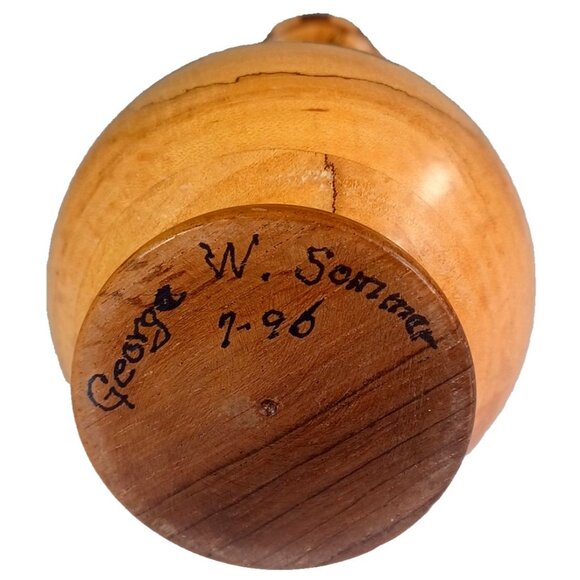 Vintage 10.5" Turned Spalted Beech & Segmented Maple Marquetry Bud Vase Signed - Picture 11 of 11